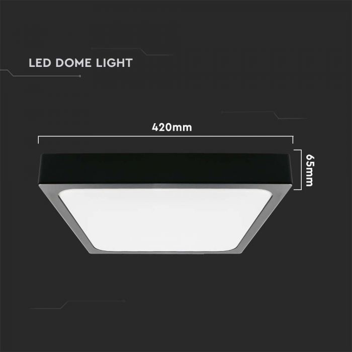 CIL PLAFONIERA IP44 4000K 30W 3000 lm PATRATA D:420x420x65mm NEAGRA