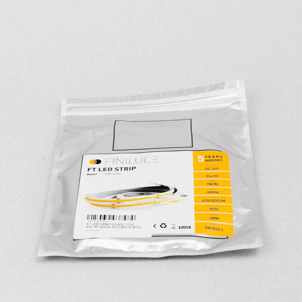 FT LED STRIP 24VDC COB 9W/M 4000K 400LED/M IP65 4MM 5M 5ANI